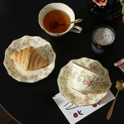 8 oz Vintage flower Ceramic cup and 6" saucer set - Image 3