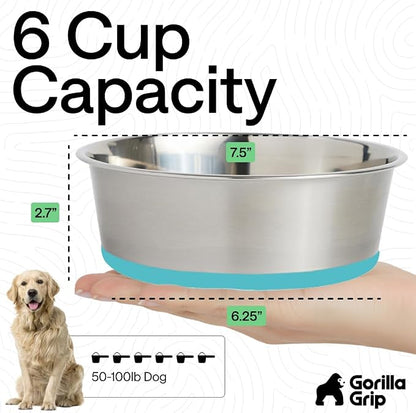 GORILLA GRIP Dog Bowl, Holds 6 Cups, Food Grade 304 Stainless Steel Food and - Image 4