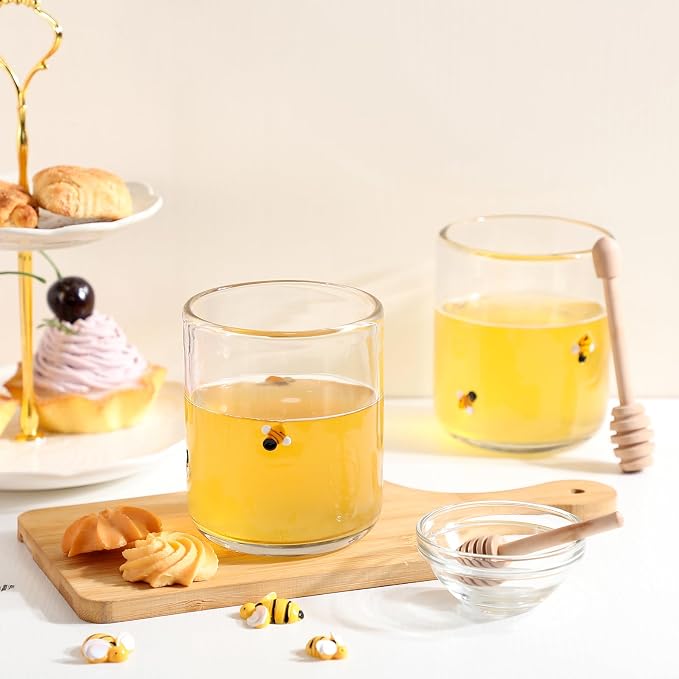 SiliFine 2 Pcs Bee Icon Juice Glasses - 14oz Yellow Bee Stemless Wine Drinking - Image 6