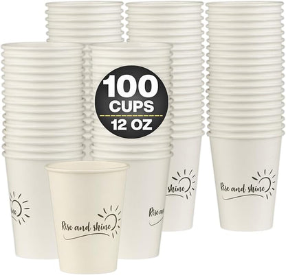 Disposable Coffee Cups, To Go Paper Hot Cups, Rise and Shine Design by SMYGOODS