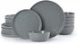Famiware Mars Plates and Bowls Set, 18 Pieces Dinnerware Sets, Dishes Set for 6, Dark Gray