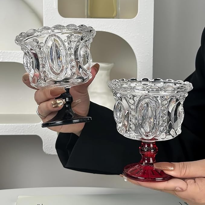 Carnival Glass Vintage Footed Dessert Cups Set of 2, 9oz Embossed Goblet - Image 3
