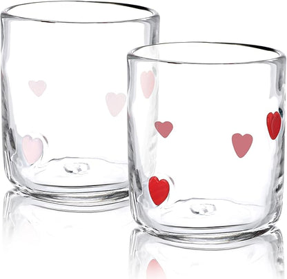 Icon Juice Glasses, 14oz Stemless Wine Drinking Juice Glass Cup for Valentine Party Supplies Gift(2 Pcs,Heart)