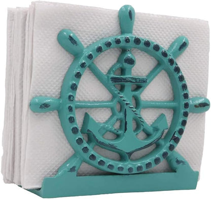 THDC Nautical Napkin Holder, Lunch, Dinner, Nautical Collection Napkin Holder, Made of Metal (Anchor Distressed Green)