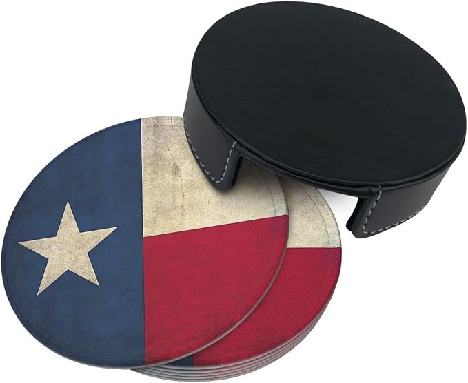 6 Pcs Texas Flag Pentagram Stars Leather Coasters - Image 4