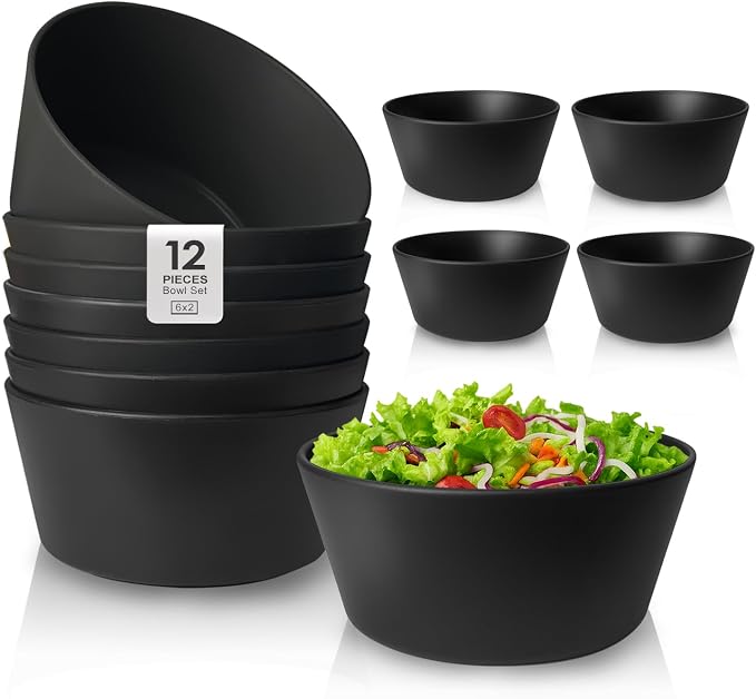 Teivio 12-Piece Wheat Straw Bowls Sets, Plastic Kitchen 22oz Cereal Bowls Set by Teivio