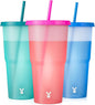 Meoky Plastic Cups with Lids and Straws by MEOKY