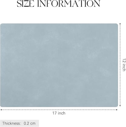 MOSAYT Vinyl Placemats Set of 4-12 X 17 Inch - Faux Leather 100% Waterproof Oil-Proof Wipeable PU Place Mats, Heat Resistant Reversible Table Mats for Kitchen, Dining, Outdoor (Light Grayish Blue)