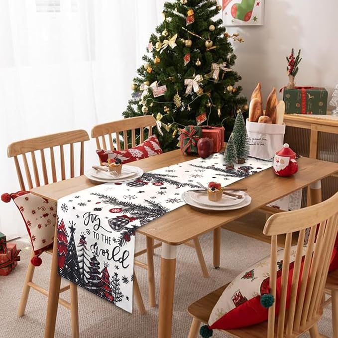 Christmas Winter Table Runner, Christmas Tree Ball Tabletop Runners Xmas Joy to - Image 3
