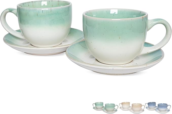 Bosmarlin Ceramic Cappuccino Cup and Saucer Set of 2, 10 Oz, Dishwasher and by Bosmarlin