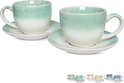 Bosmarlin Ceramic Cappuccino Cup and Saucer Set of 2, 10 Oz, Dishwasher and by Bosmarlin