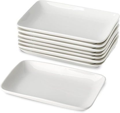 8 Inch Rectangular Appetizer Plates, Ceramic Dessert Plates, Salad Plates Set, Small White Serving Plates for Salad, Appetizer, Snack, Sushi, Microwave, Oven, Dishwasher Safe, Set of 8