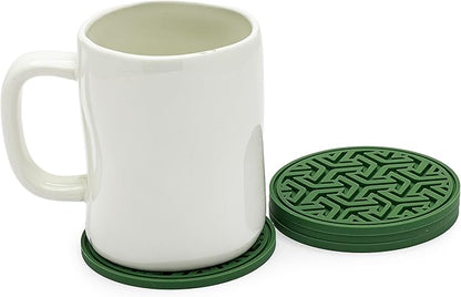 Drink Coasters for Tabletop Protection - Set of 4 No-Slip Silicone Rubber Coasters for Coffee Table, Desk & More - USA-Made Coasters for Drinks w/Liquid-Catching Grooves (Cactus Green)