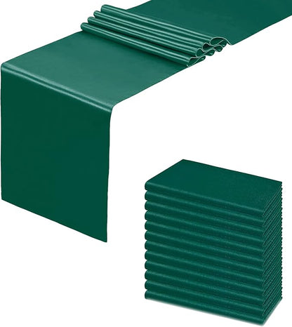 12 Pack Forest Green Satin Table Runner 12x108 Inches | Silk and Smooth Fabric by HMQIANG
