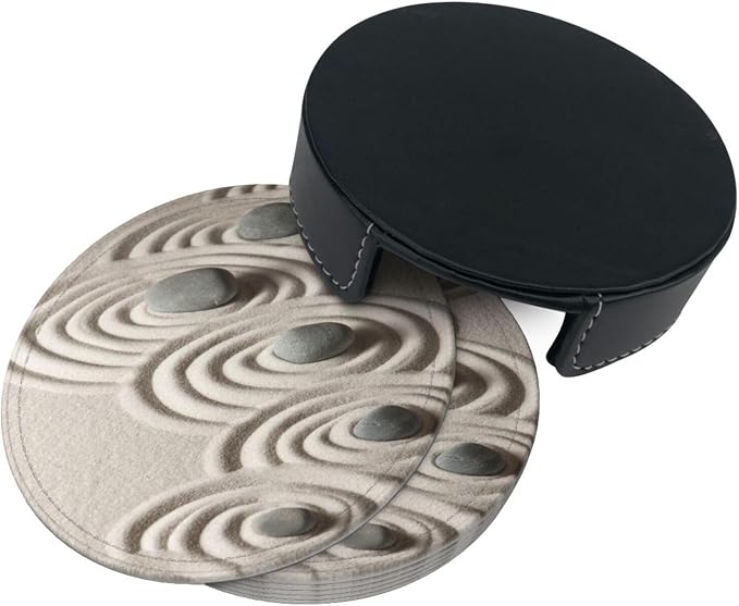 6 Pcs Japanese Zen Garden Meditation Stone Leather Coasters - Image 5