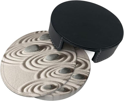 6 Pcs Japanese Zen Garden Meditation Stone Leather Coasters - Image 5