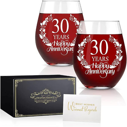 Perfectinsoy 30 Years Happy Anniversary Wine Glass Set of 2, 30th Anniversary by Perfectinsoy