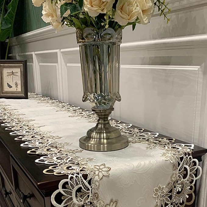 Sandweek Washable Lace Floral Embroidered Rectangle Table Runner Scarf Wedding - Image 3