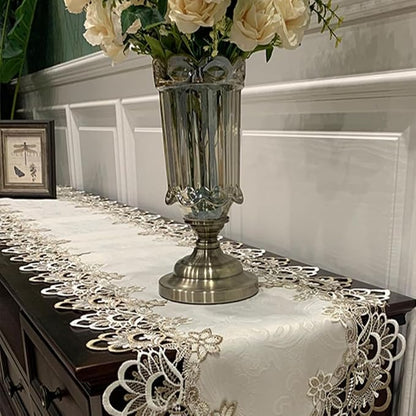 Sandweek Washable Lace Floral Embroidered Rectangle Table Runner Scarf Wedding - Image 3