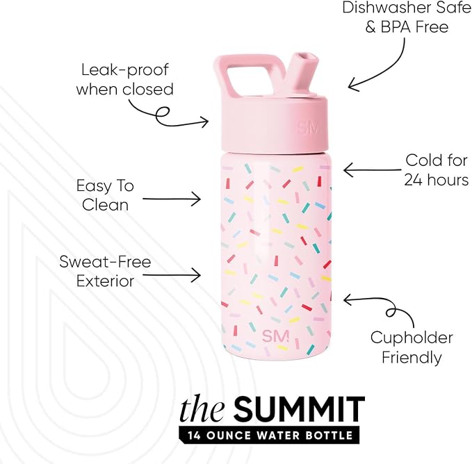 Simple Modern Kids Water Bottle & Toddler Cup | 14oz | Confetti | Insulated - Image 2