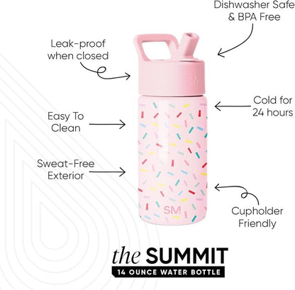 Simple Modern Kids Water Bottle & Toddler Cup | 14oz | Confetti | Insulated - Image 2