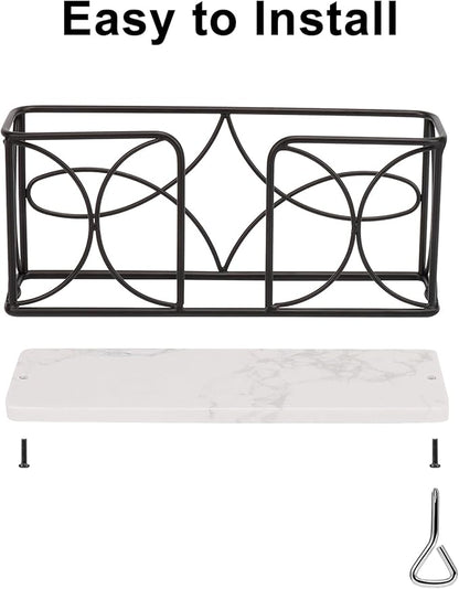 Napkin Holder with Marble Base, Guest Towel Paper Dispenser for Table, Modern Metal Napkin Stand, Ideal for All Bathroom Vanity, Kitchen Decor Accessories (Matte Black, 4 Inch)