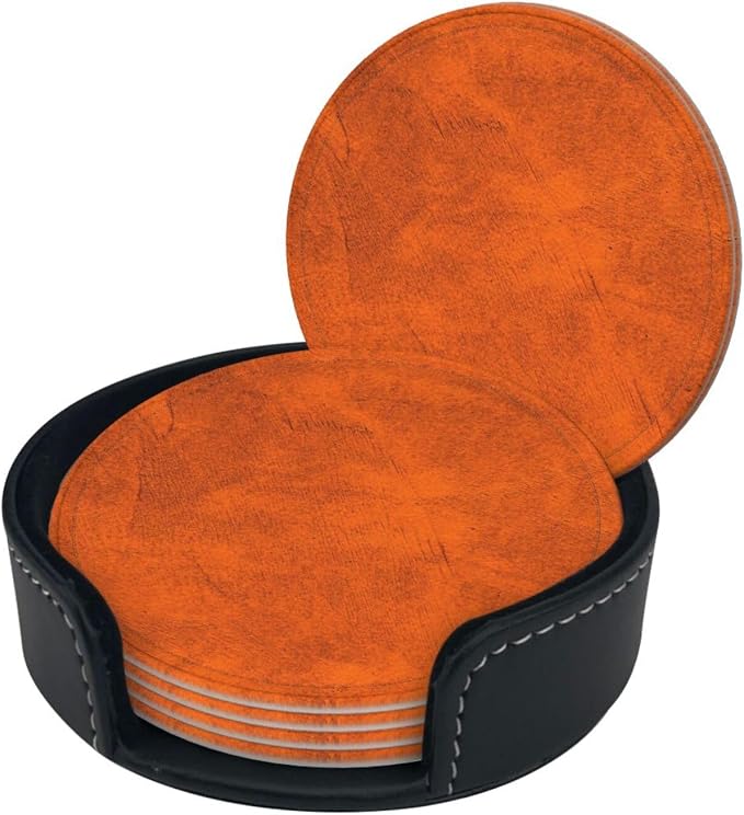 6 Pcs Old Orange Leather Coasters - Image 2