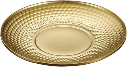 BESPORTBLE Creative Hammer Textured Stainless Steel Fruit Serving Tray Round Dinner Plate for Outdoor Camping and Indoor Use, Vintage Gold Diamond Pattern