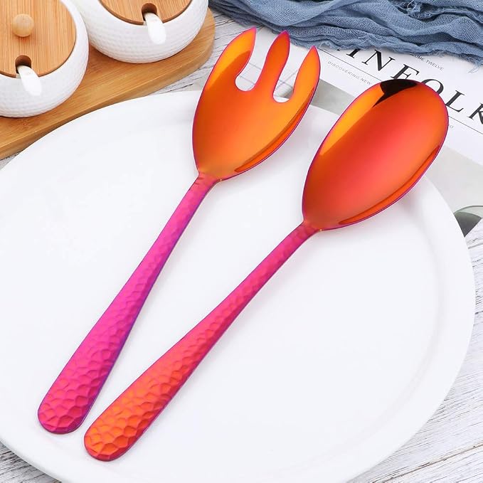 Salad Spoon and Fork Set, 12 Inch Stainless Steel Salad Server, Magic Red - Image 9