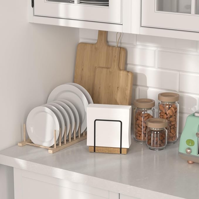 Wican Napkin Holder for Table, Acacia Iron Standing Napkin Dispenser | Kitchen - Image 3