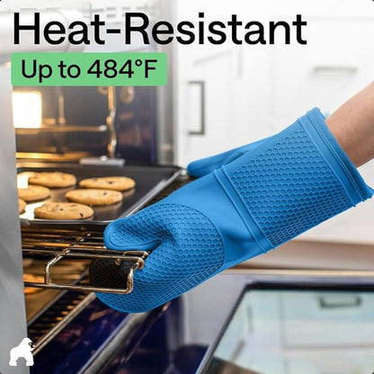 GORILLA GRIP BPA-Free Soft Silicone Oven Mitts, 14.5x8.3, Heat Resistant and Waterproof Cooking Gloves, Thick Cotton Lining, Flexible Gripping for Baking Grilling, Kitchen Potholders Set of 2, Aqua