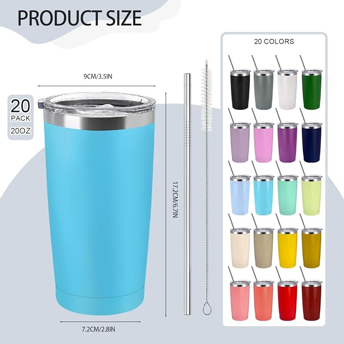 YOUKE OLA 20 Pack Stainless Steel Tumbler Bulk 20oz Insulated Vacuum Travel Mug - Image 2