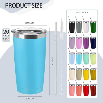 YOUKE OLA 20 Pack Stainless Steel Tumbler Bulk 20oz Insulated Vacuum Travel Mug - Image 2
