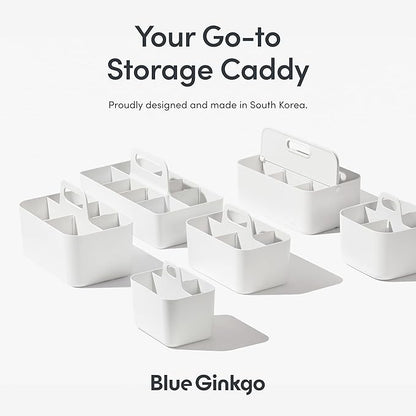 BLUE GINKGO Stackable Organizer Caddy – Korean-Made Portable Tote for Bathroom, Office, Crafts, or School Supplies (Rectangle, White)