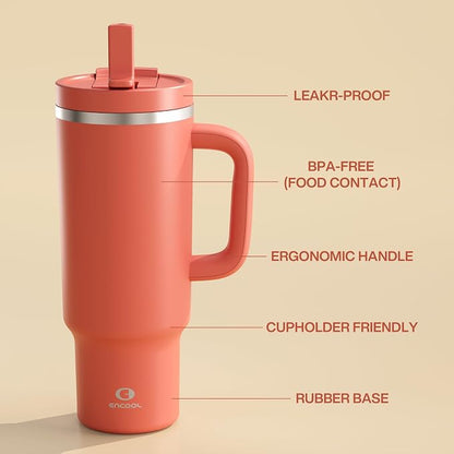 ENCOOL 40 oz Tumbler with Handle and Straw: Stainless Steel Insulated Tumbler - Image 6