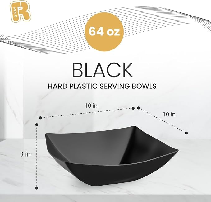 R-kay 6 Pack Square Plastic Black Serving Bowls - Image 3