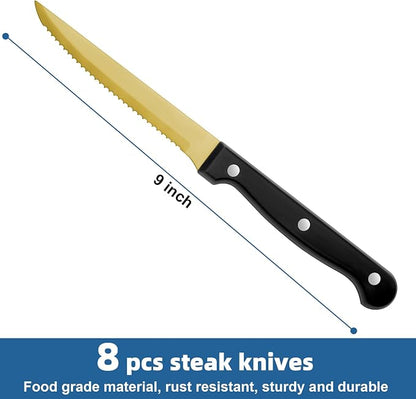 Gold Steak Knives Set of 8, Sharp Triple Rivet Steak Knife, High-Carbon - Image 2