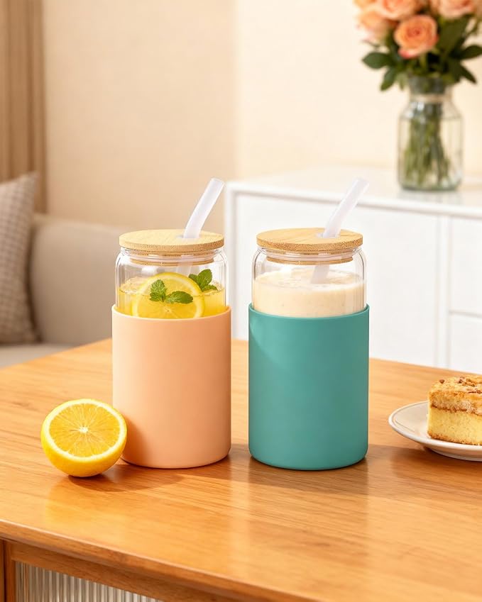 Glass Cups with Lids and Straws, 2 Pack 16OZ Iced Coffee Cups with Silicone - Image 3