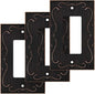 French Cabriole Decorative Wall Plate Switch Plate Outlet Cover (Single Decorator, 3 Pack, Aged Bronze)
