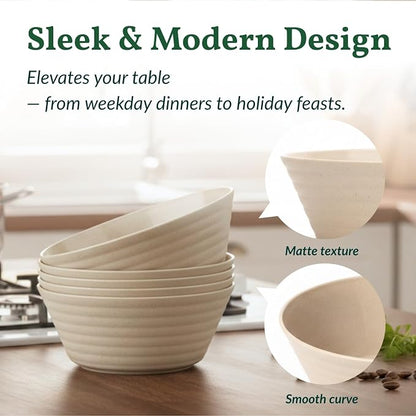 Premium Wheat Straw Bowls, Unbreakable Large Cereal Bowl Set of 6, Alternative - Image 5