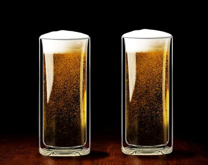 Sun's Tea Double Wall Insulated Glass Tumbler, 16oz (450ml) Highball Glass Cups for Beer, Lemonade, Iced Tea, Tropical Drink, Cocktail, Smoothie, Mojito and Mixed Drinks, Set of 2 - Collins Style
