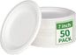 Aricsen 50 Pack 7 Inch Compostable Disposable Round Paper Plates, Natural White Biodegradable Sugarcane Bagasse PFAS-Free Eco-Friendly Dinner Plates for Party Wedding Picnic BBQ (50, 7 INCH)