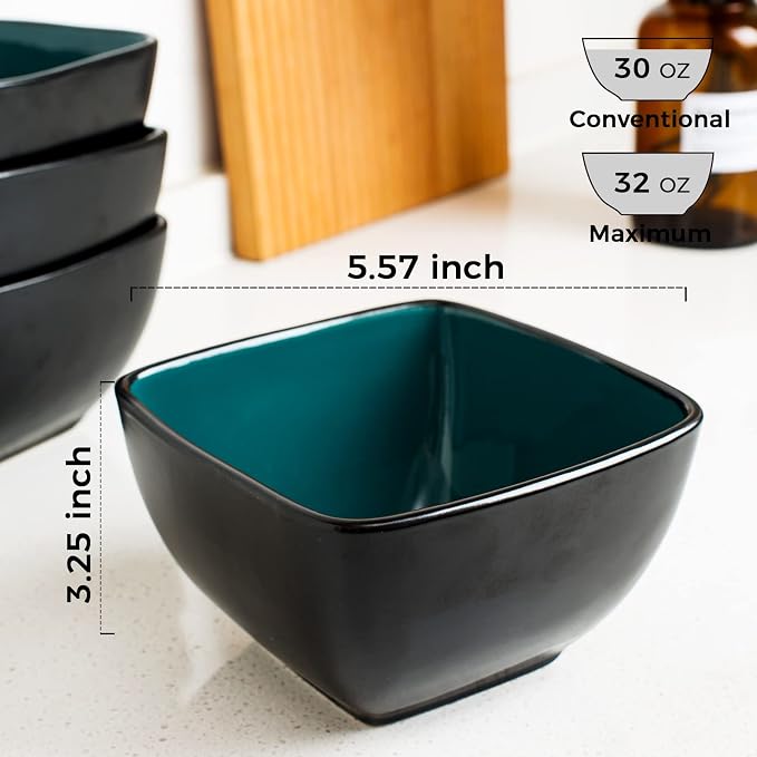 AmorArc 32oz Square Cereal Soup Bowls, Stoneware Bowls Set of 4 - Image 2