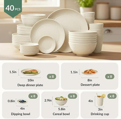 Wheat Straw Dinnerware Sets 40 PCS Plates and Bowls Sets - Image 2