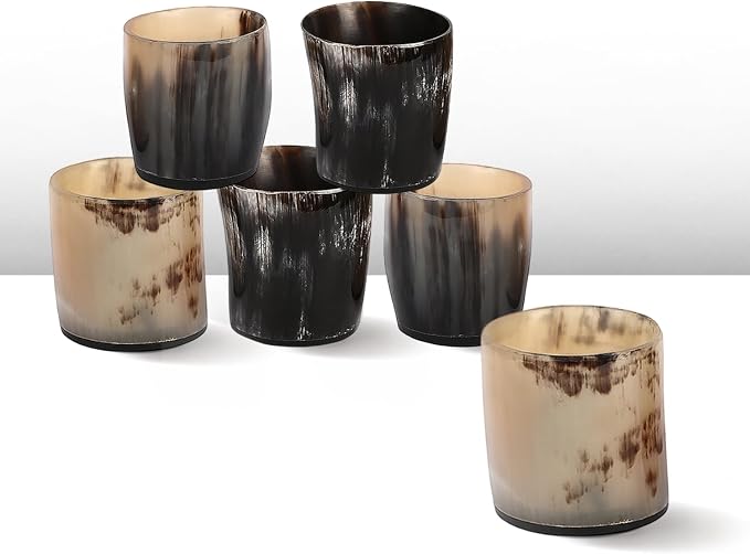 Handicrafts Home Handmade Horn Shot Glasses Set of 6, 3 oz Natural Viking by HandicraftsHome