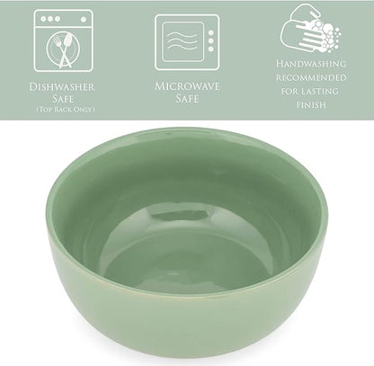Elanze Designs Bistro Glossy Ceramic 6.5 inch Dinnerware Bowls Set of 4 - Perfect for Everyday uses from Soup, Pasta, Salad, Cereal, Ice cream, Ramen and Pho, Sage Green