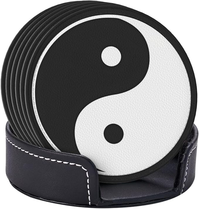 6 Pcs Funny Black and White Yin and Yang Leather Coasters - Image 6