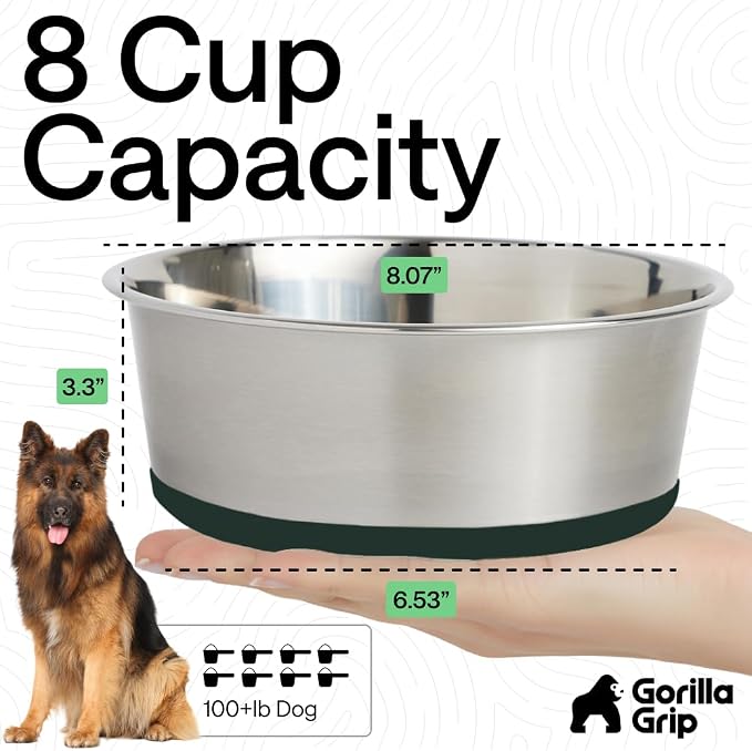 GORILLA GRIP Dog Bowls, Food Grade 304 Stainless Steel, Holds 8 Cups Each Food - Image 4