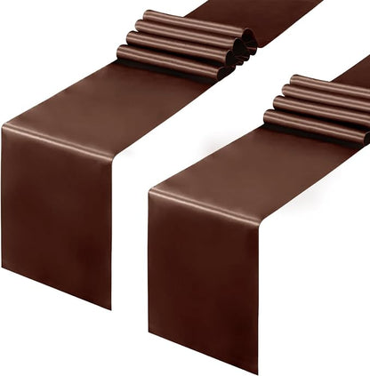 Horbaunal 2 Pack Brown Satin Table Runner 12 x 108 Inch | Smooth Table Runners by Horbaunal