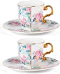 KAMMAK Tea Cups and Saucers Set of 2, 4 oz Porcelain Coffee Cups, YX013 | by KAMMAK